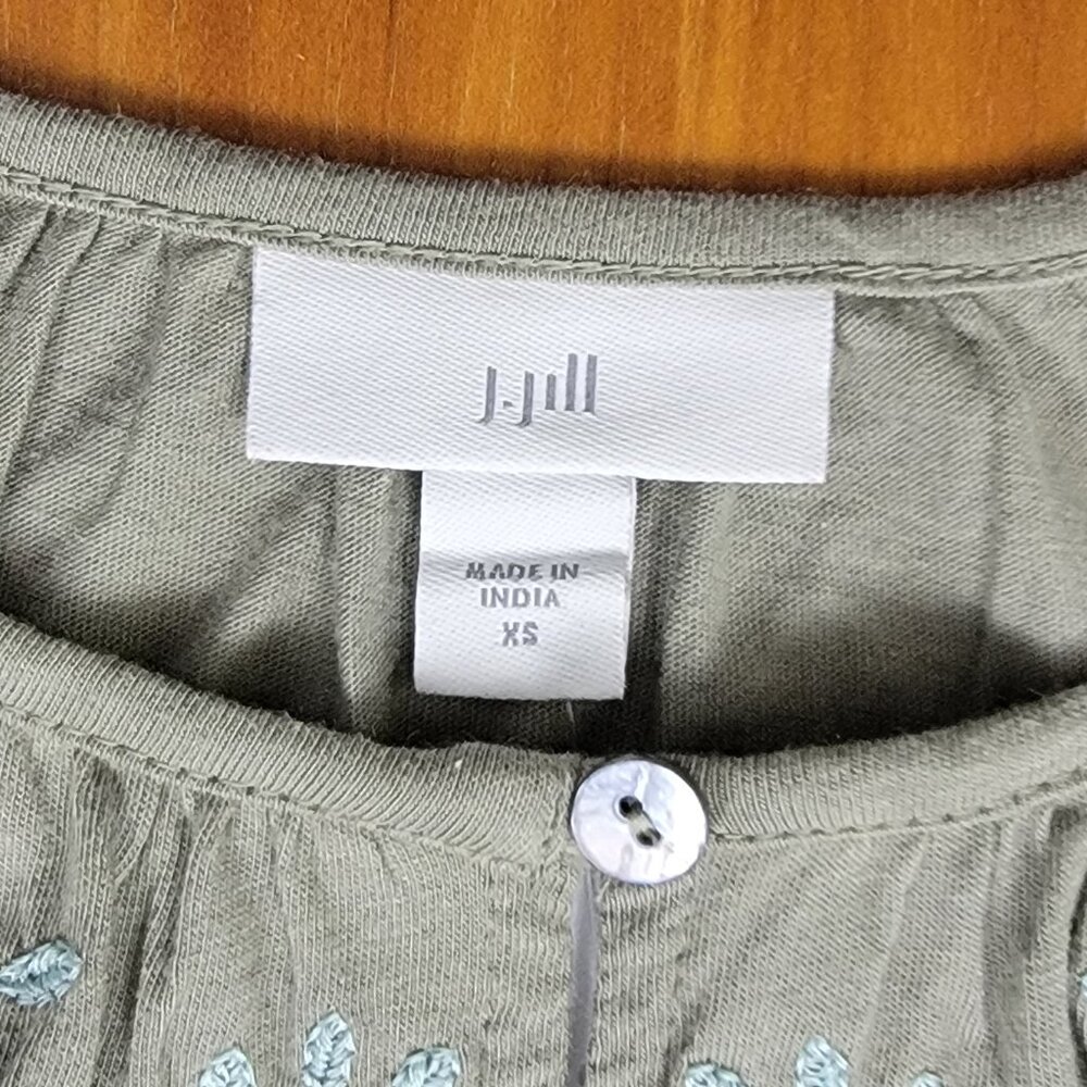NWT J. Jill Green Peasant Top With Embroidery - XS - Picture 7 of 12